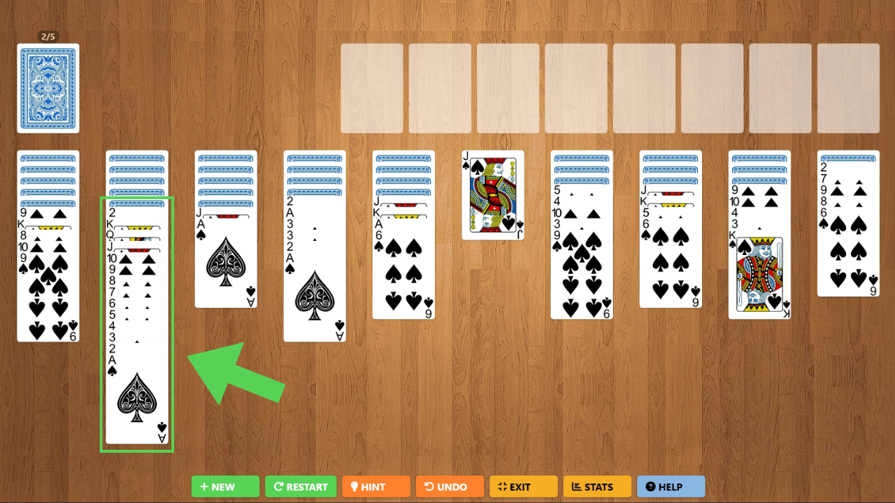 An image explaining how to build a sequence in Spider Solitaire